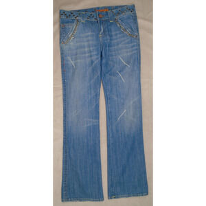 VIGOSS Women's 9/10 Brass Studded Bootcut Blue Stretch Denim Low Rise Jeans